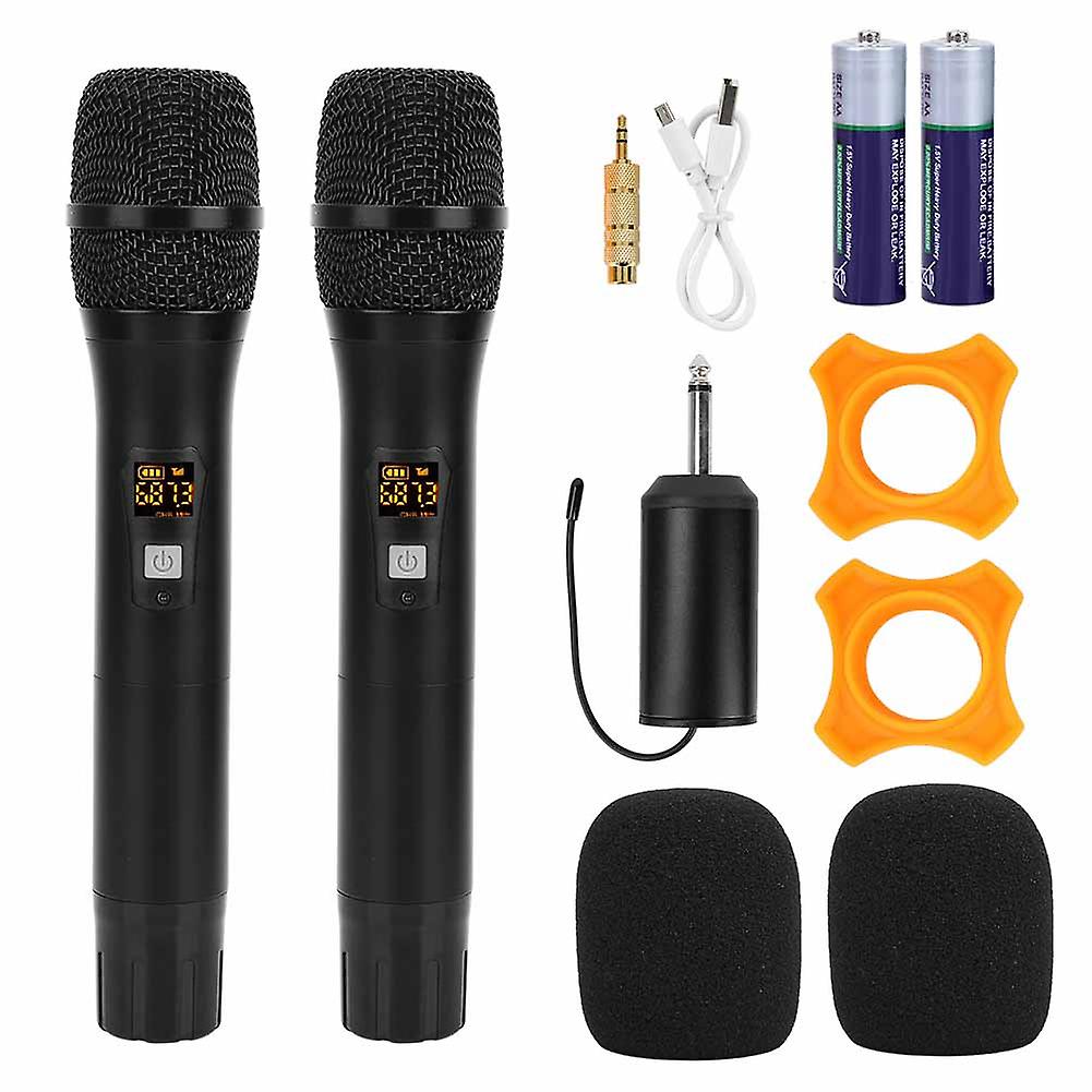 2pcs 25 Channels Black Metal Handheld Wireless Microphone With Mini Receiver(built-in Battery)