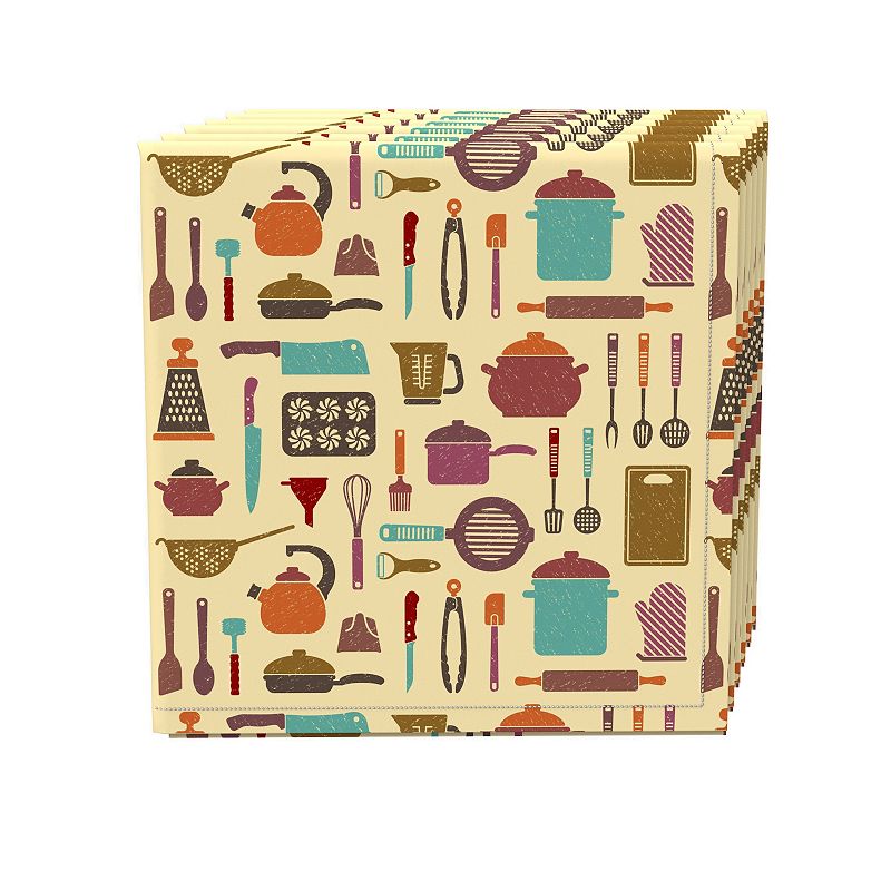 Napkin Set of 4， 100% Cotton， 20x20， Retro in the Kitchen