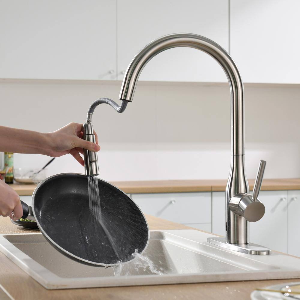 ruiling Single-Handle Infrared Pull-Down Sprayer Kitchen Faucet with 2-Spray Mode in Stainless Steel Silver ATK-139