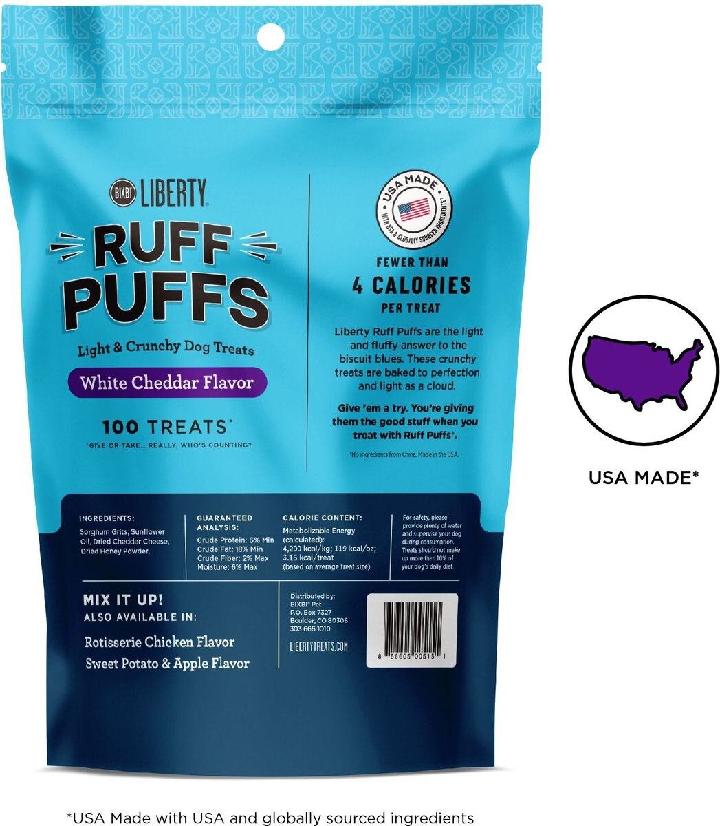 BIXBI Liberty Ruff Puffs Chicken-Free White Cheddar Flavor Dog Treats