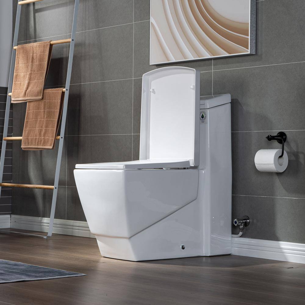 WOODBRIDGE Prescott 1-Piece 1.01.6 GPF High Efficiency Square Elongated All-In One Toilet with Soft Closed Seat Included in White HT0020