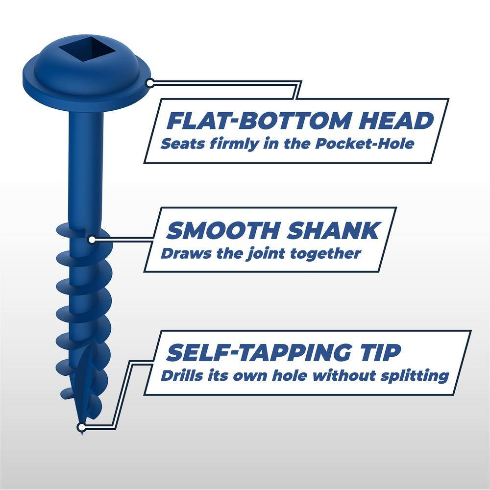 Kreg #8 x 2-12 in. Square Drive Round Head Blue Kote Coarse Pocket-Hole Screw (125-Pack) SML-C250B-125