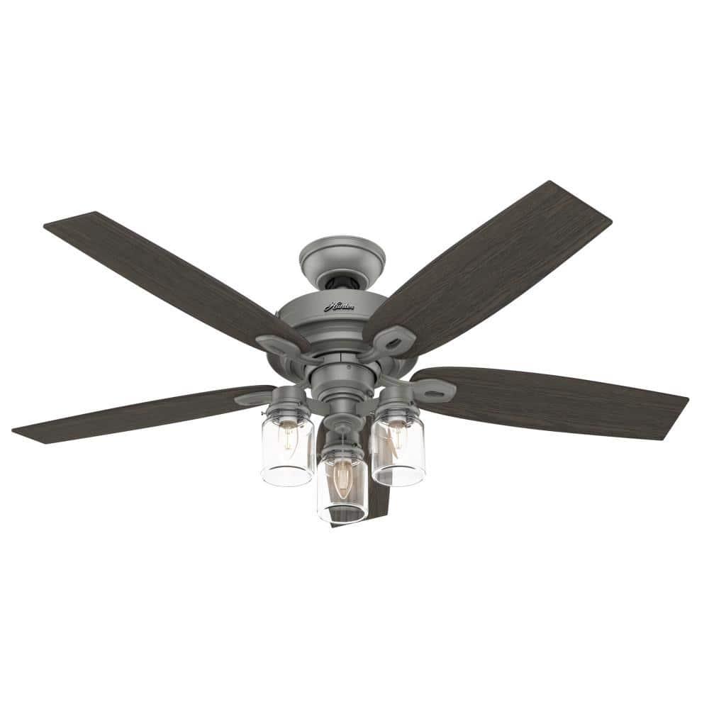 Hunter Crown Canyon 52 in LED Indoor Matte Nickel Ceiling Fan with Light Kit