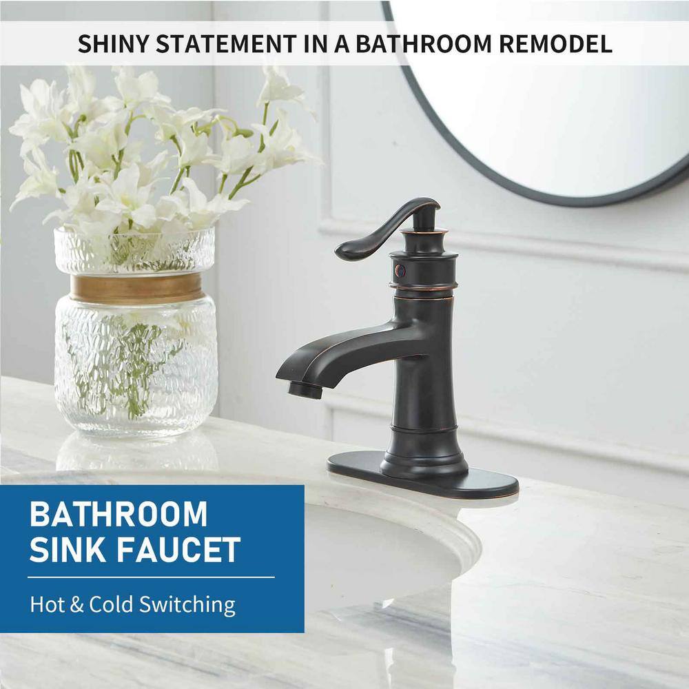 BWE Single Hole Single Handle Low-Arc Bathroom Faucet With Pop-up Drain Assembly in Oil Rubbed Bronze A-96576-ORB