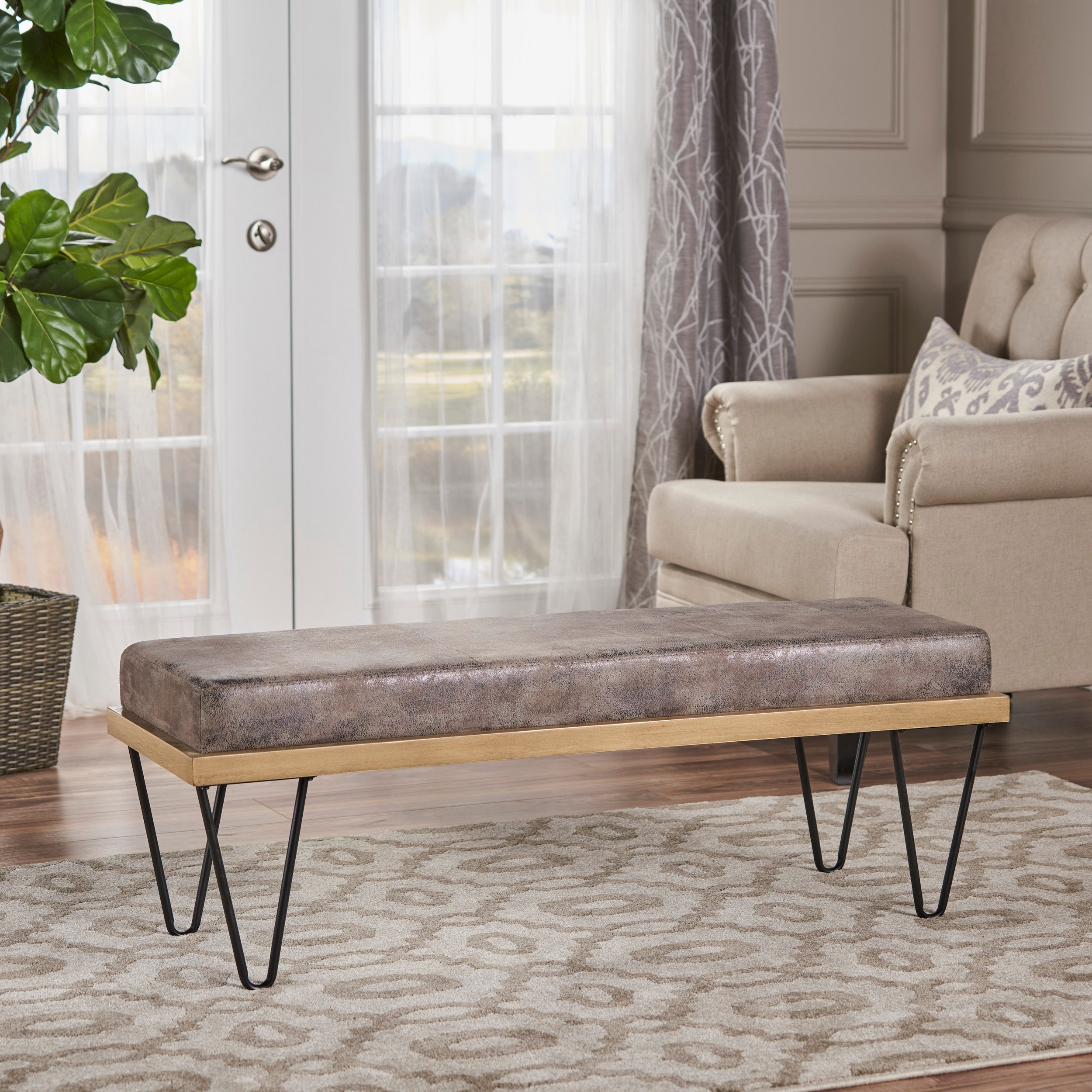 Elaina Industrial Modern Microfiber Bench