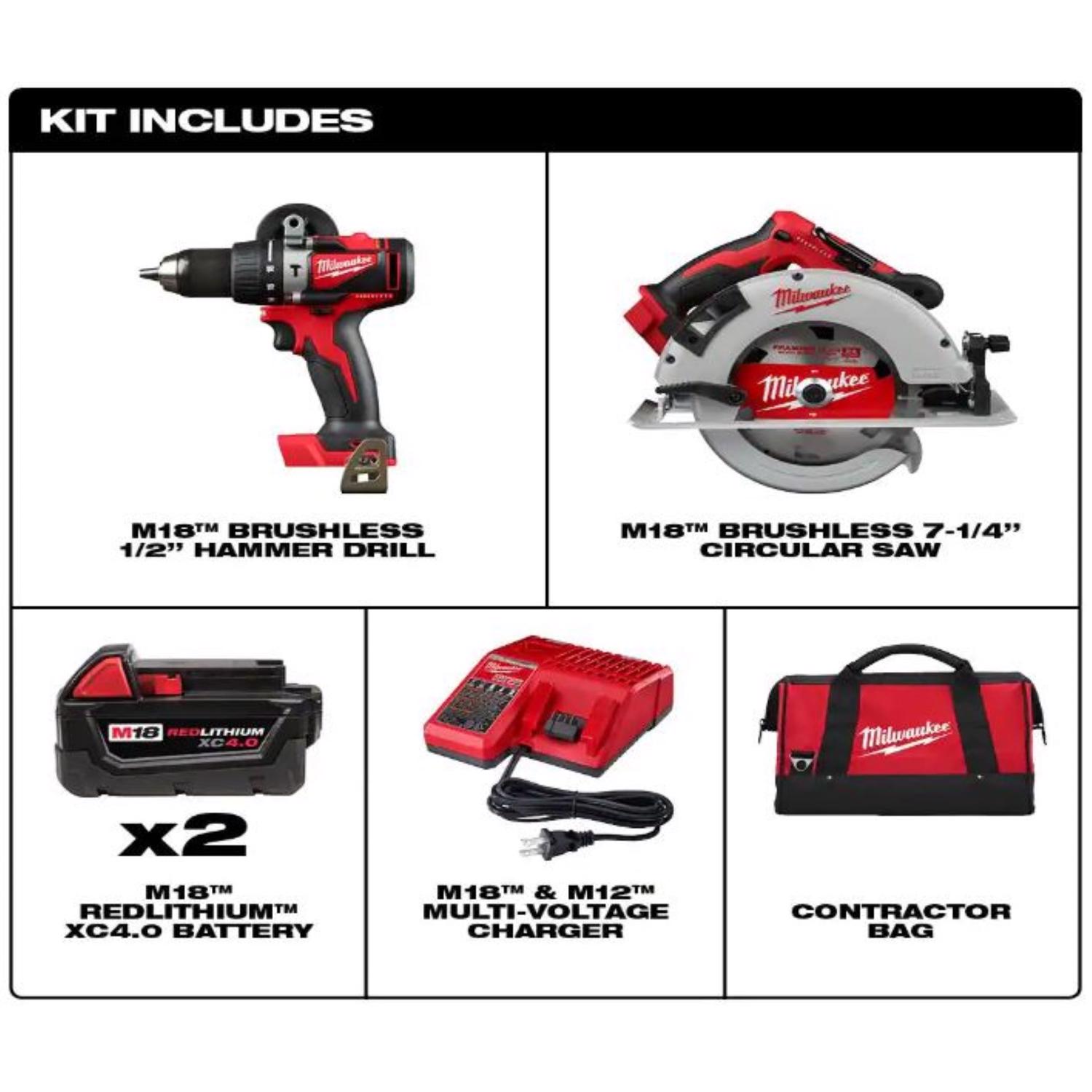 MW M18 18 V Cordless Brushless 2 Tool Combo Kit