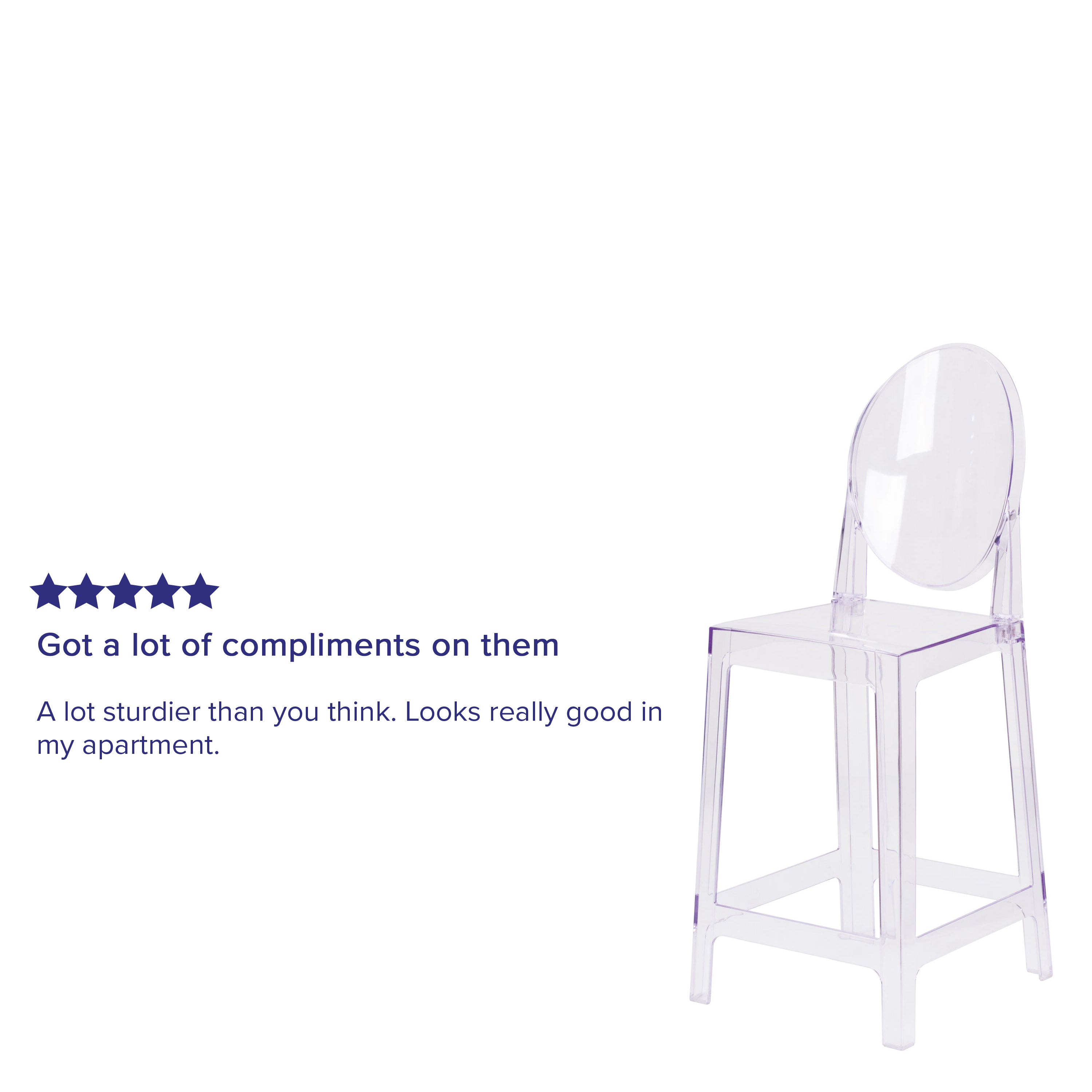 BizChair 4 Pack Ghost Counter Stool with Oval Back in Transparent Crystal