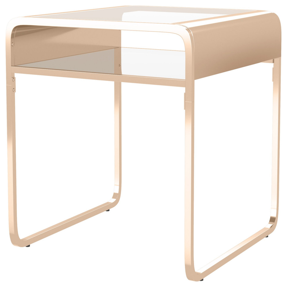 Contemporary Side Table  U Shaped Golden Frame With Glass Top  ampMiddle Shelf   Contemporary   Side Tables And End Tables   by Decor Love  Houzz