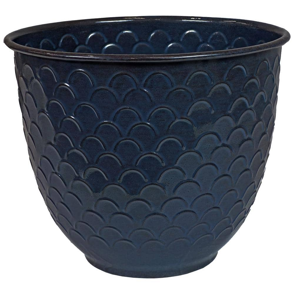 Sunnydaze Dinah Metal Outdoor Planter - Navy Molten Glaze - (Set of 2) DRV-2812