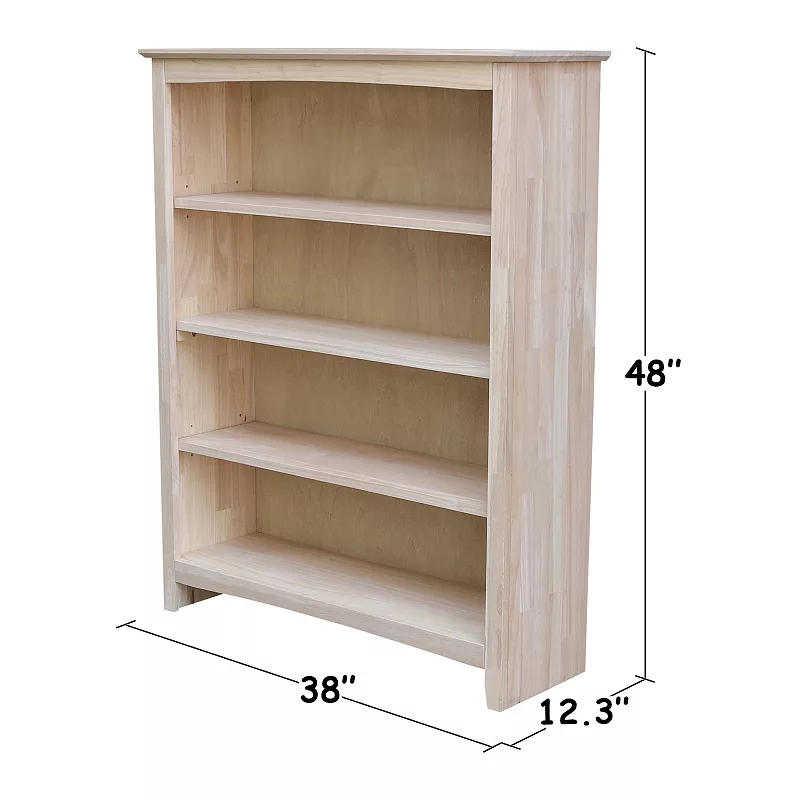 International Concepts Shaker Unfinished 4-Shelf Bookcase