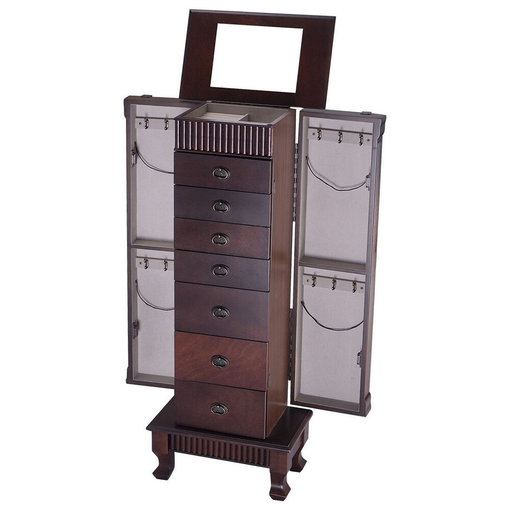 Classic 7 Drawer Jewelry Armoire Wood Storage Chest Cabinet   14.8\