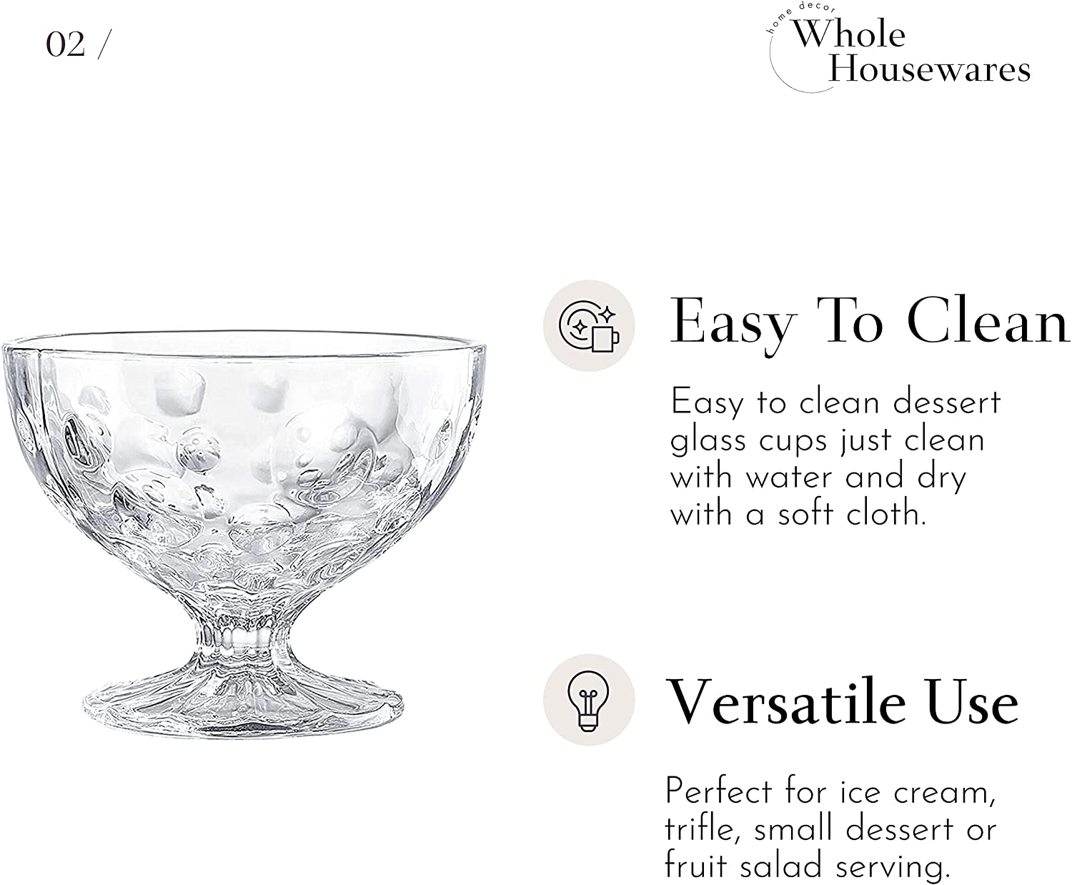 Glass Dessert Bowls | Set Of 4 Unique Cups | 8 Ounce Clear Glass | Glass Ice Cream Sunda