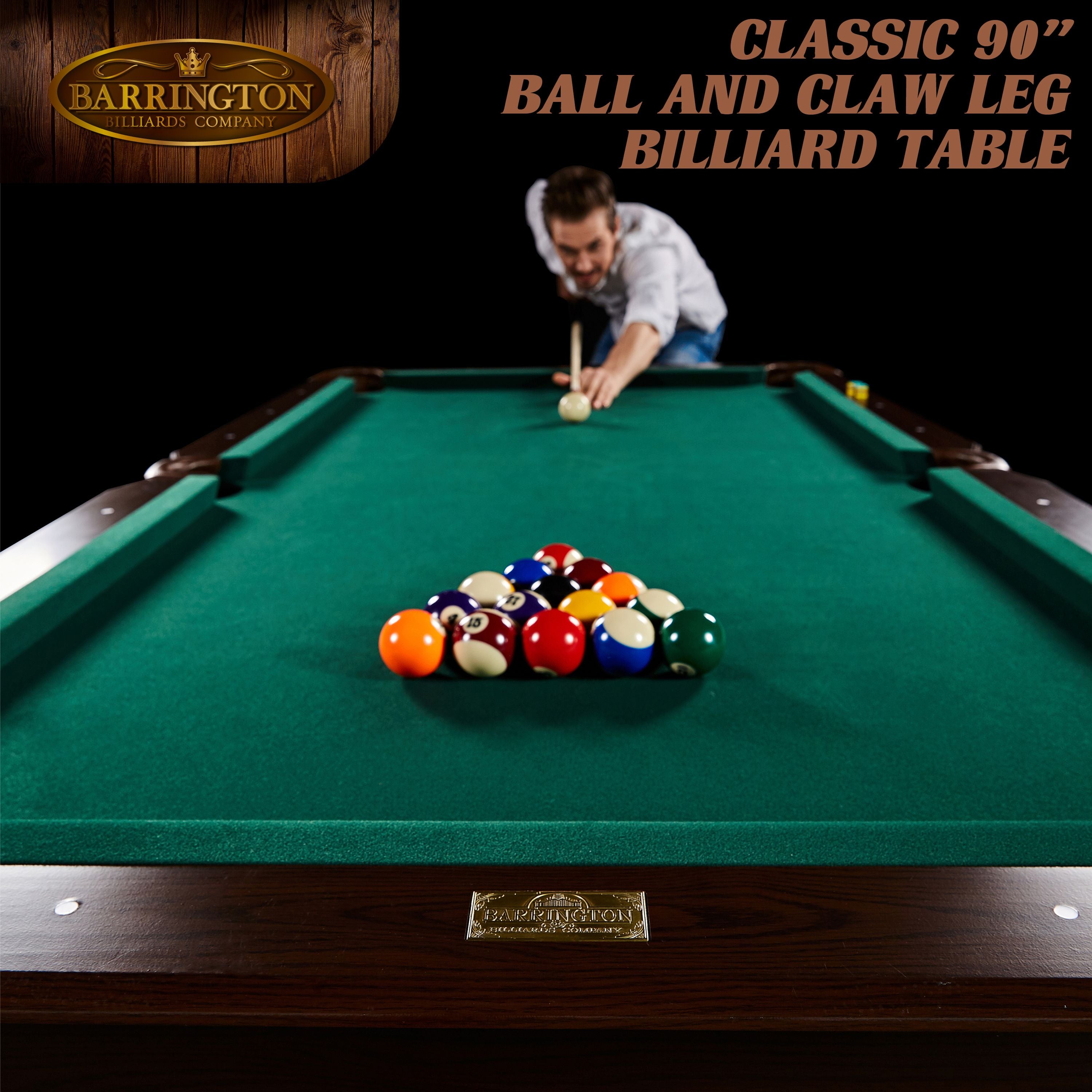 Barrington 90" Ball and Claw Leg Billiard, Pool Table with Cue Rack and Dartboard Set