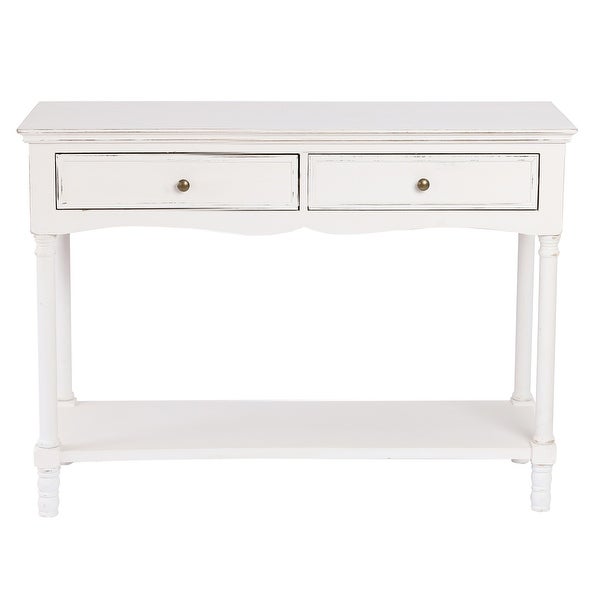 Distressed White Wood 2-Drawer 1-Shelf Console and Entry Table