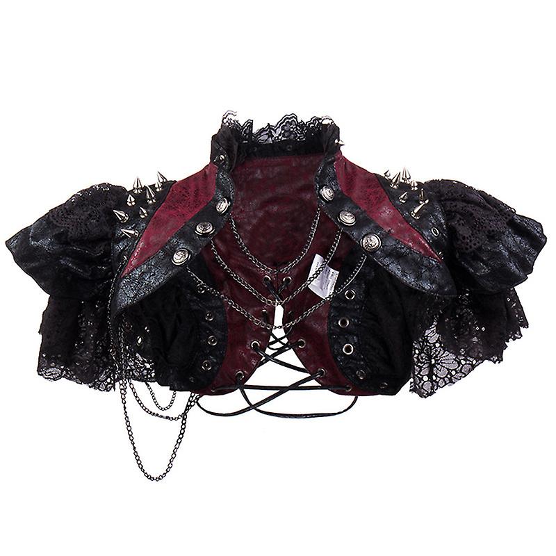 Women's Steampunk Gothic Shoulder Epaulet Pu Leather Pauldron Armour Collared Harness With Rivets Shawl