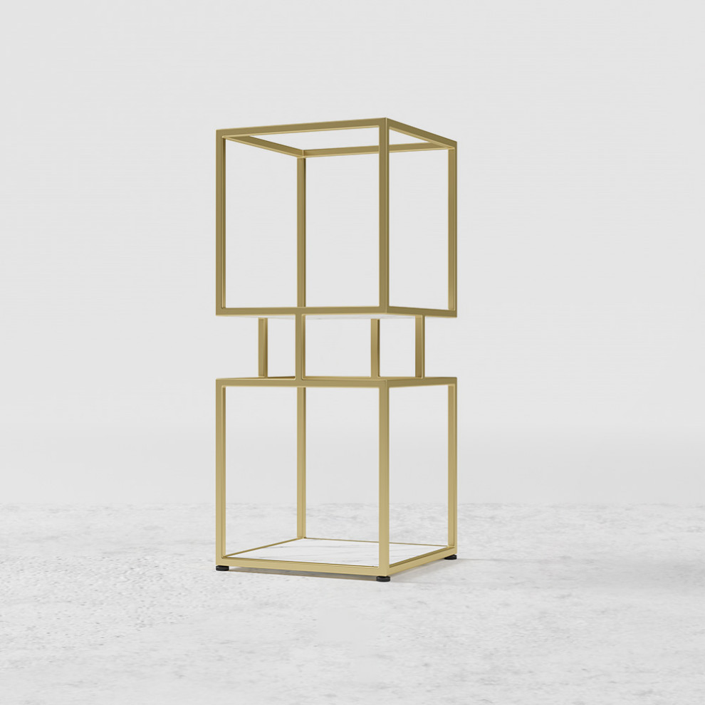 Modern Simple Gold Cube Bookcase with Metal Tower Display Tall Wooden Bookshelf   Contemporary   Bookcases   by Homary International Limited  Houzz