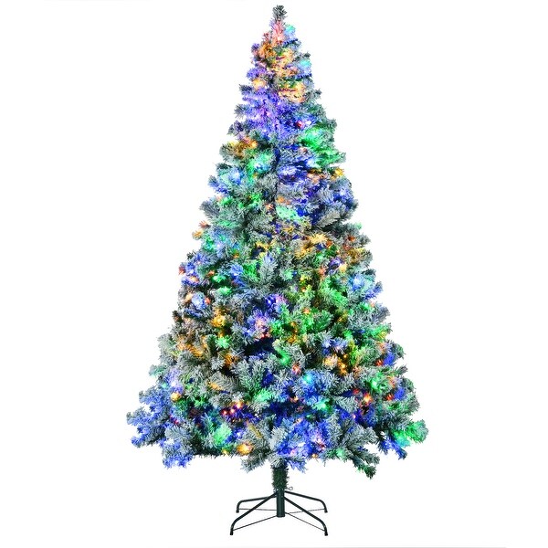 HOMCOM 7.5ft Tall Prelit Artificial Christmas Tree Holiday Décor with 1149 Snow Flocked Branches，Steel Base