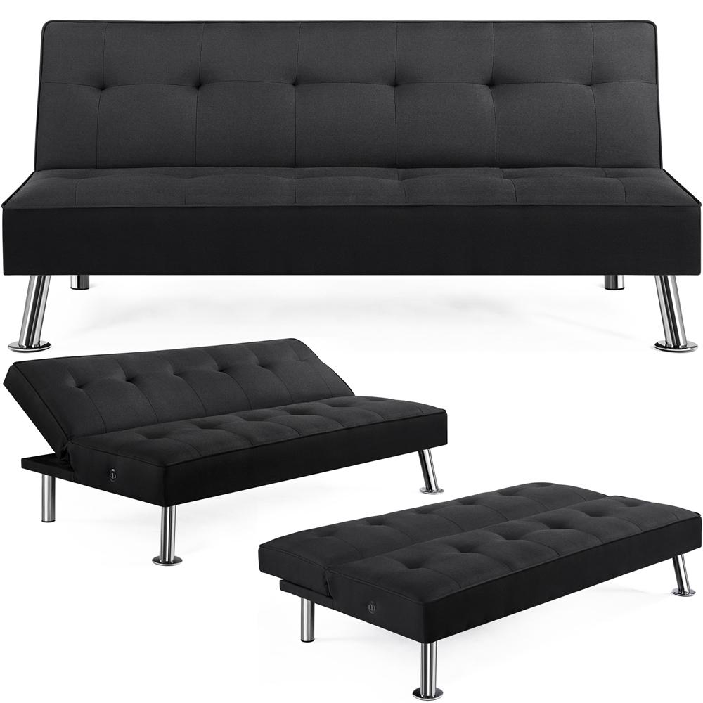 Alden Design Modern Fabric Convertible Futon with USB， Black