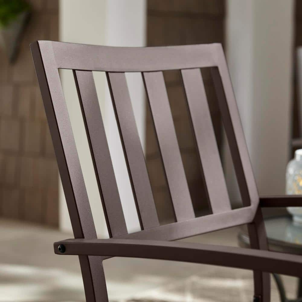 StyleWell Mix and Match Dark Taupe Steel Stackable Slat Outdoor Dining Chairs (2-Pack) FSS60508I2PKBR