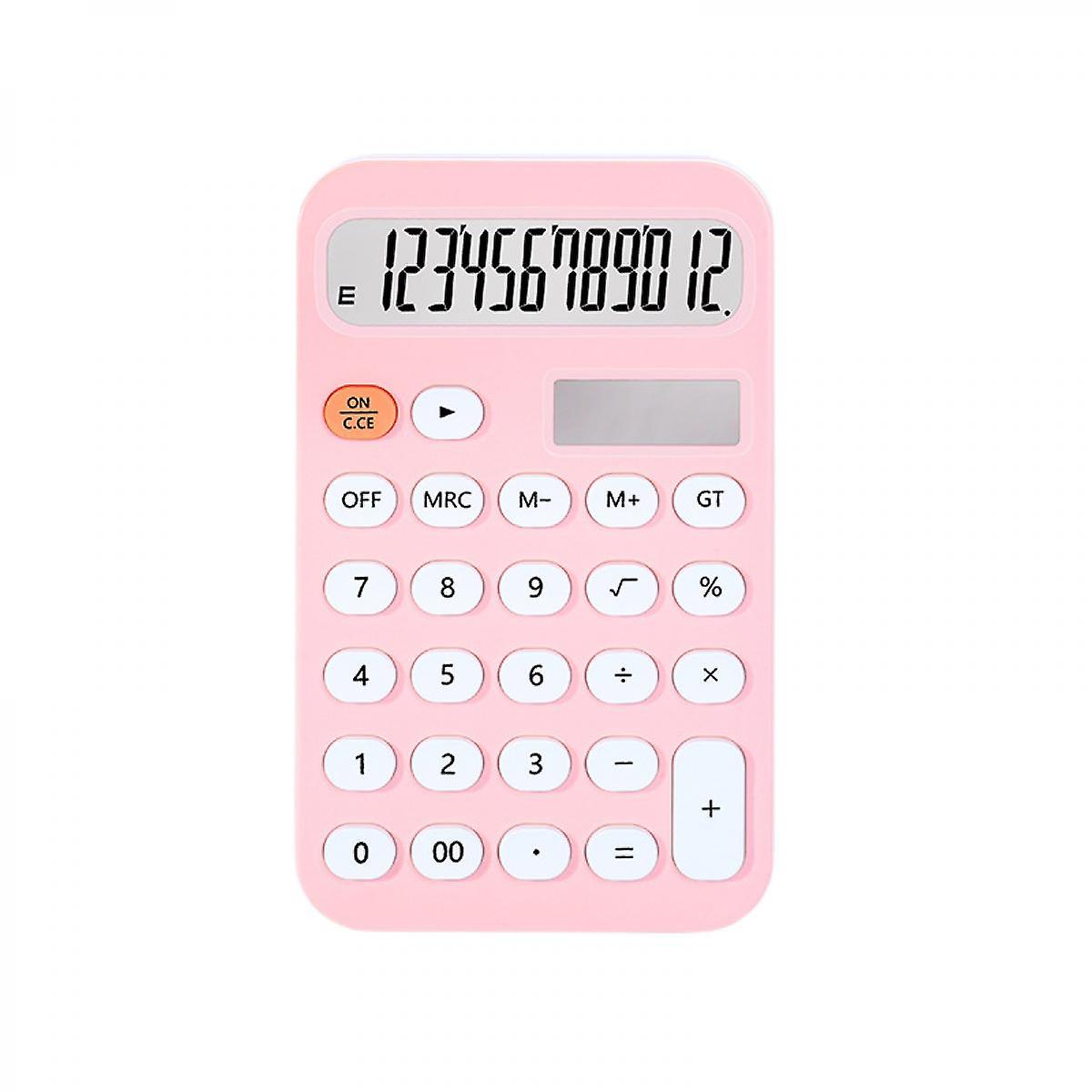 Standard Calculator 12 Digit With Large Lcd Display And Round Button Candy Color Calculator Portable For Office， Home， School，pink