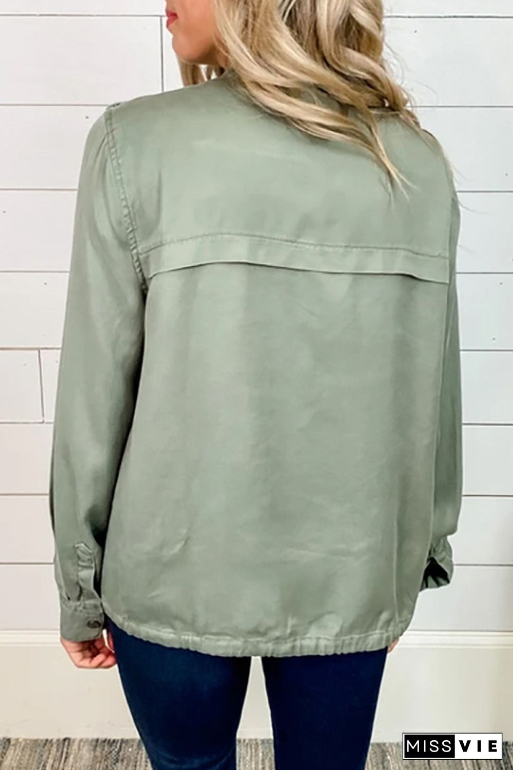 Solid Zipper Drawstring Jacket