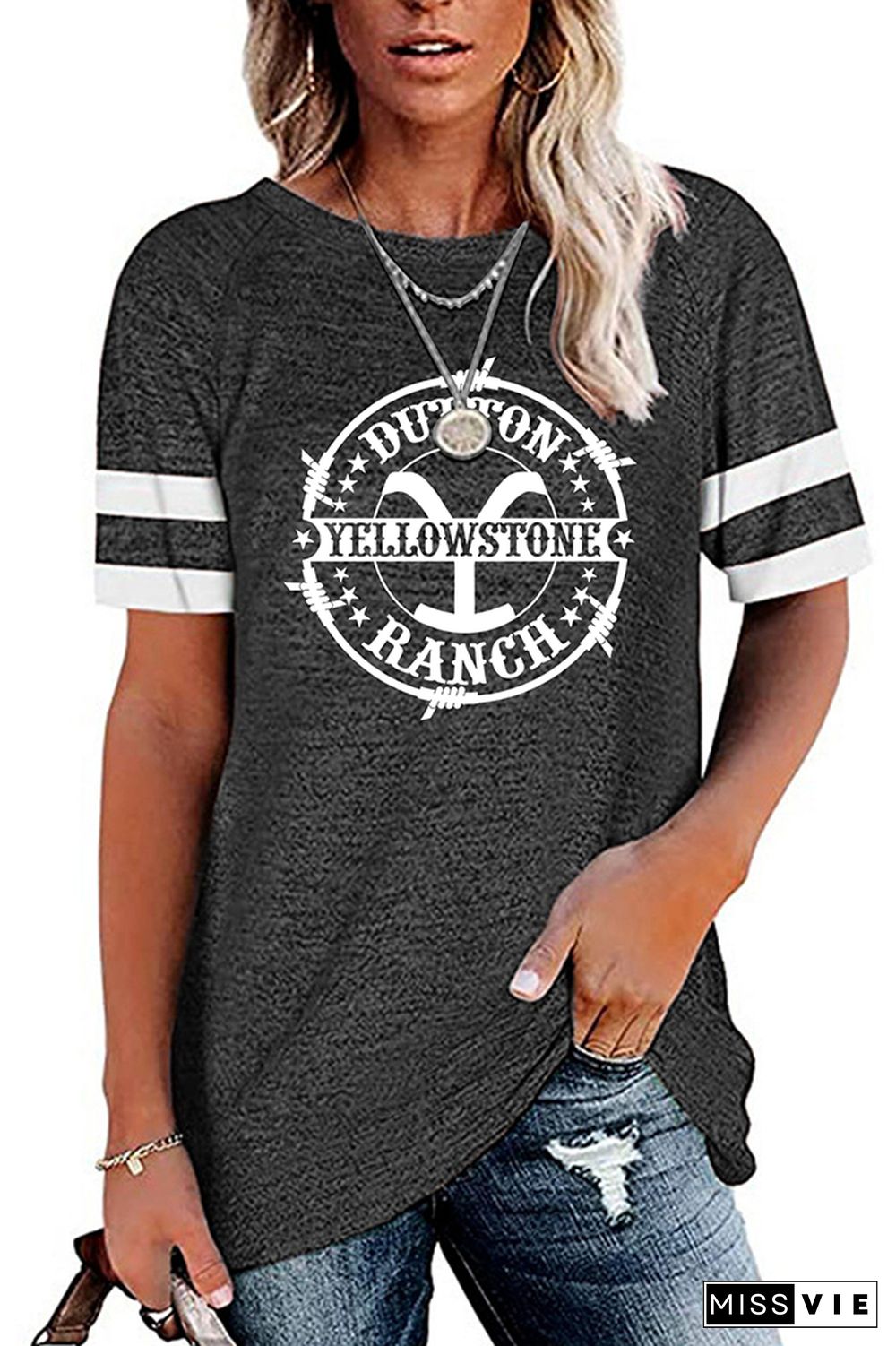 Yellowstone Dutton Ranch Graphic Tees for Women Wholesale Short Sleeve T shirts Top