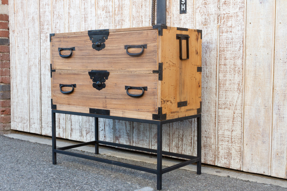 Antique Stripped Wood Japanese Tansu on Stand   Asian   Accent Chests And Cabinets   by De cor  Houzz