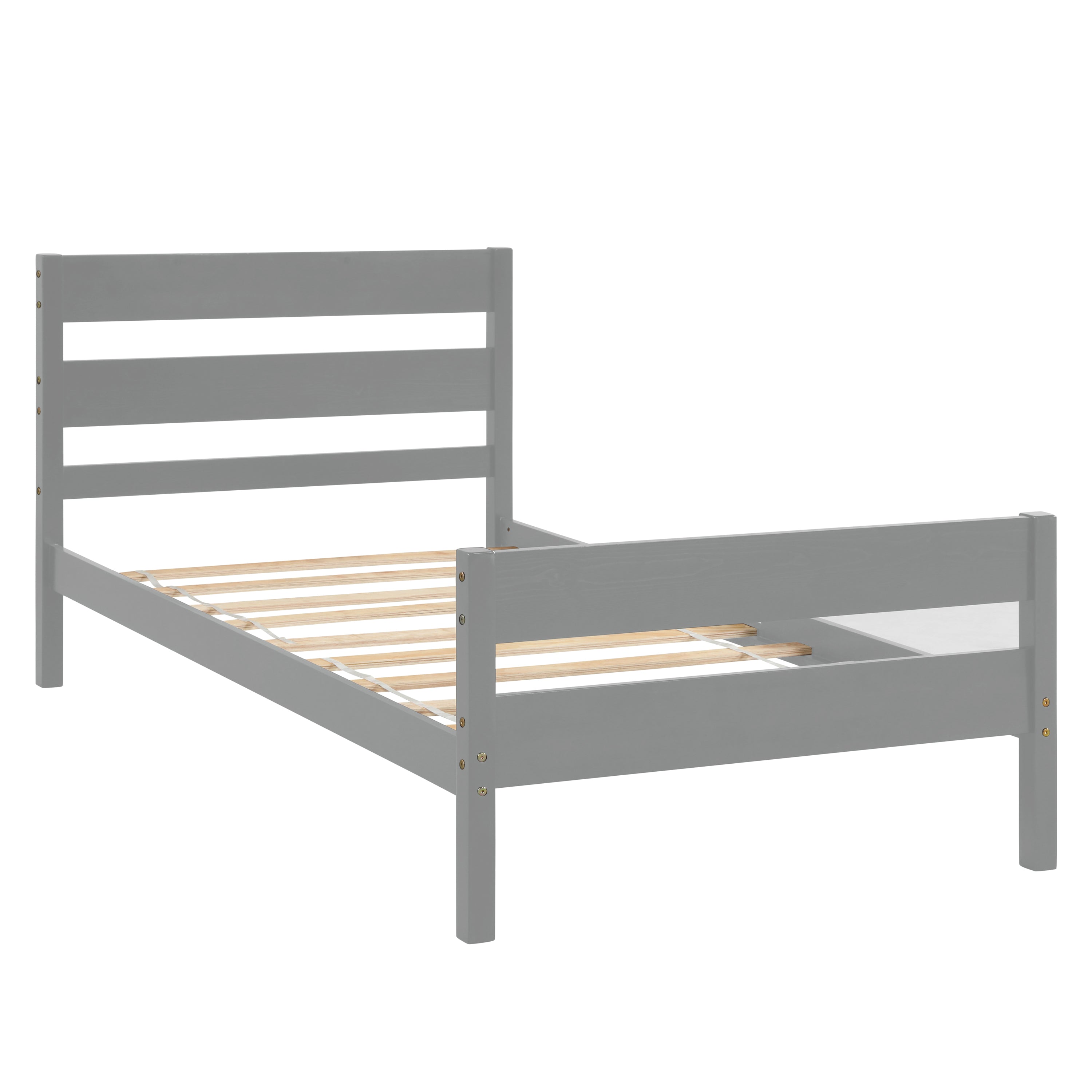 uhomepro Twin Bed Frame No Box Spring Needed, Wood Platform Bed Frame with Headboard and Footboard, Strong Wooden Slats, Twin Bed Frames for Kids, Adults, Modern Bedroom Furniture, Gray