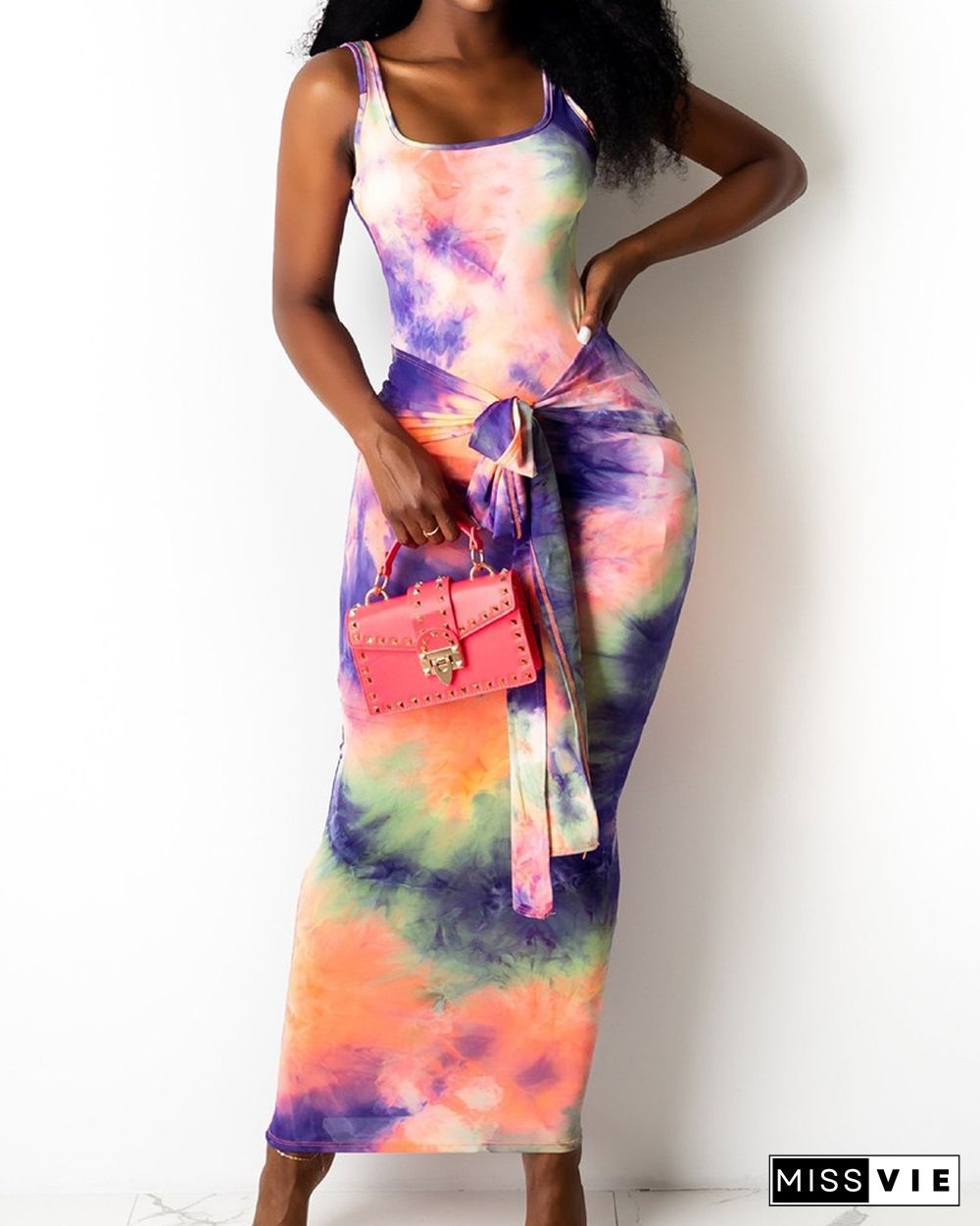 Floral Print Sleeveless Slit Midi Dress