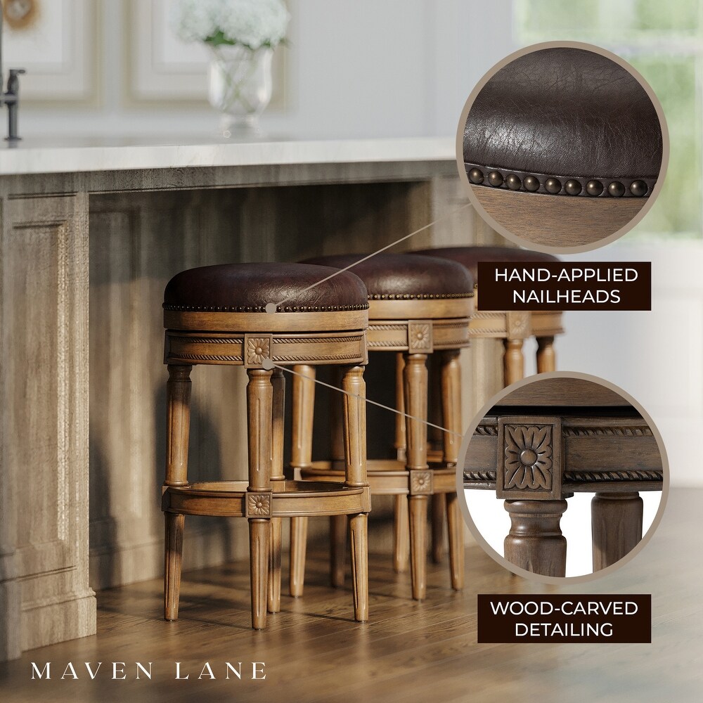 Maven Lane Pullman Backless Bar Stool in Walnut Finish w/ Marksman Saddle Vegan Leather   Brown   Bar   31\