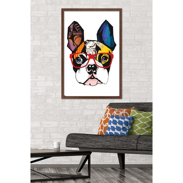 Trends International Art Deco Boston Terrier With Glasses Framed Wall Poster Prints