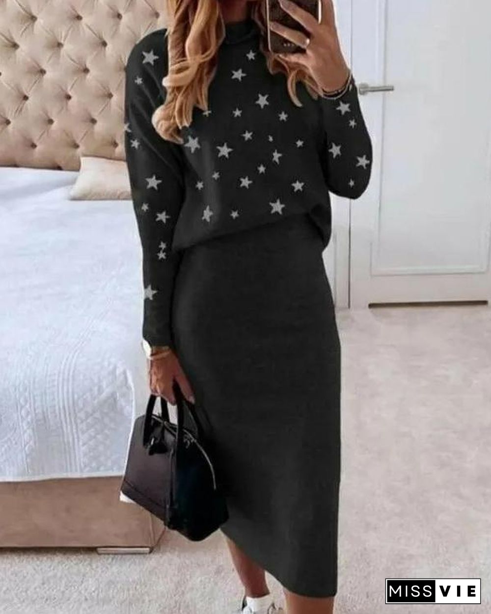 Little Star Sweater Knitting Skirt Set