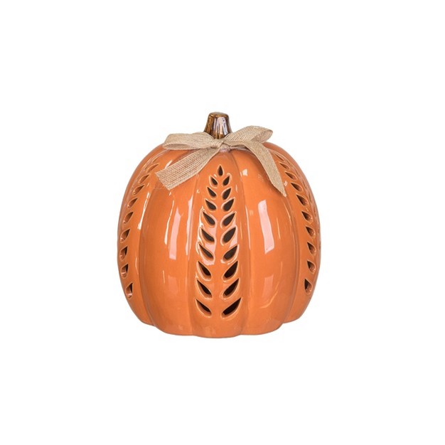 Transpac Dolomite 7 7 In Orange Harvest Medium Light Up Carved Vine Pumpkin