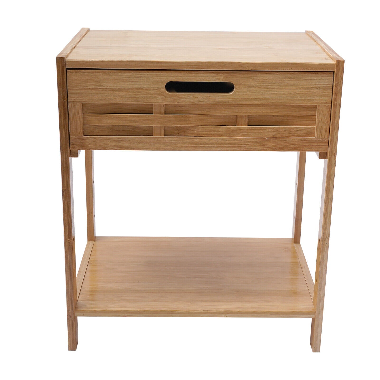 OUKANING 2-Tier Modern Bamboo Nightstand Side End Bedside Table Sofa Side Table Bedroom Storage Cabinet with Drawer