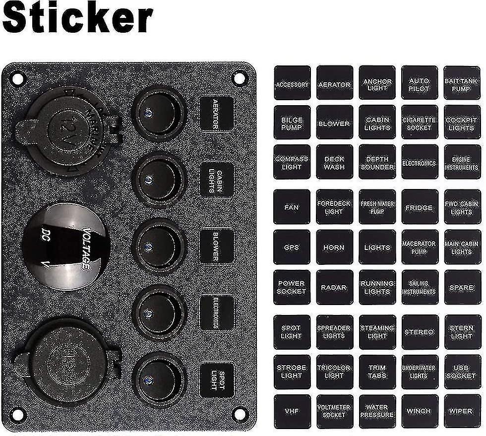 12v / 24v Control Panel， 5 Groups Of Rocker Switch Panels， With 5v 4.2a Dual Usb Charger， Waterproof