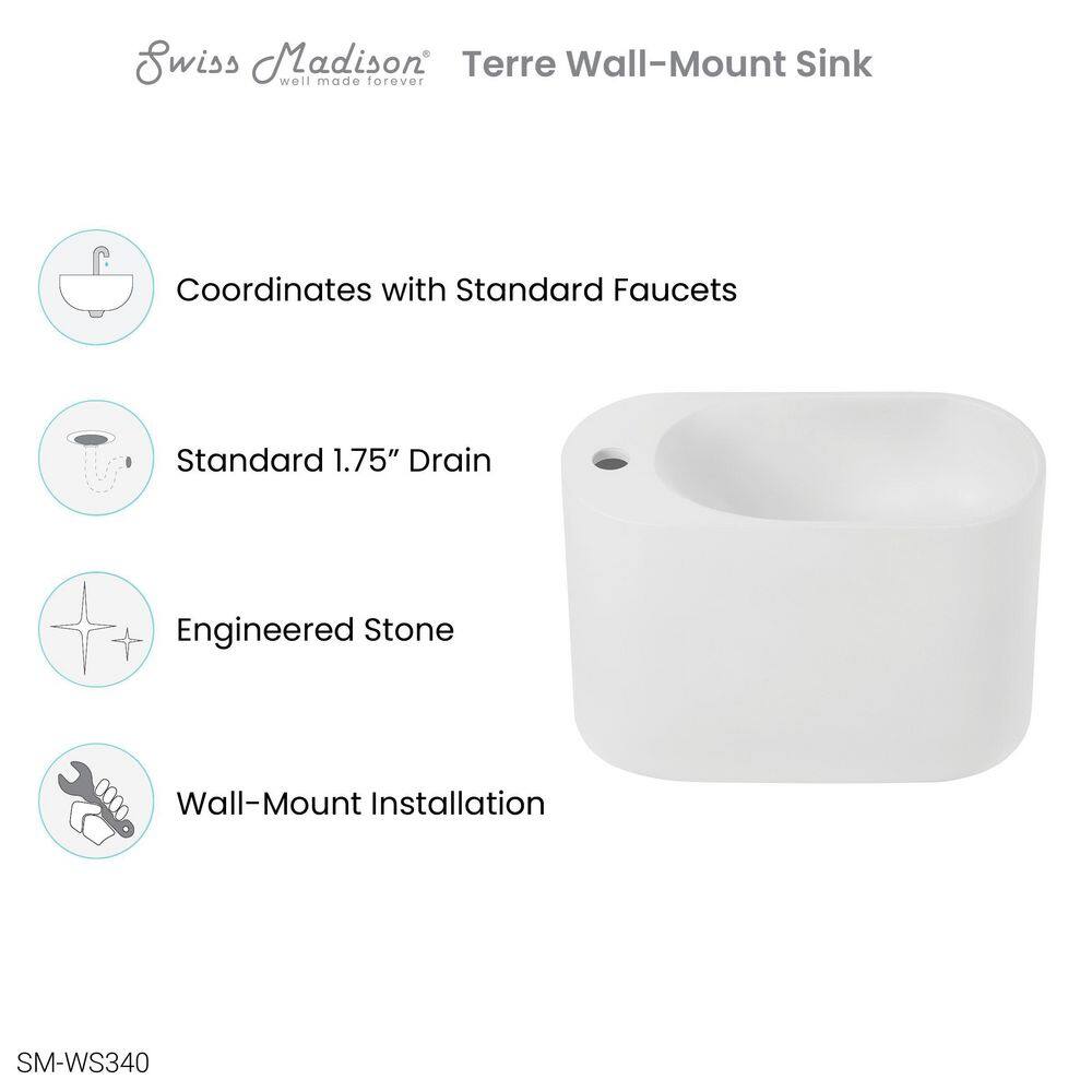 Swiss Madison Terre 17.5 in. Right Side Faucet Wall Mount Bathroom Vessel Sink in White SM-WS340