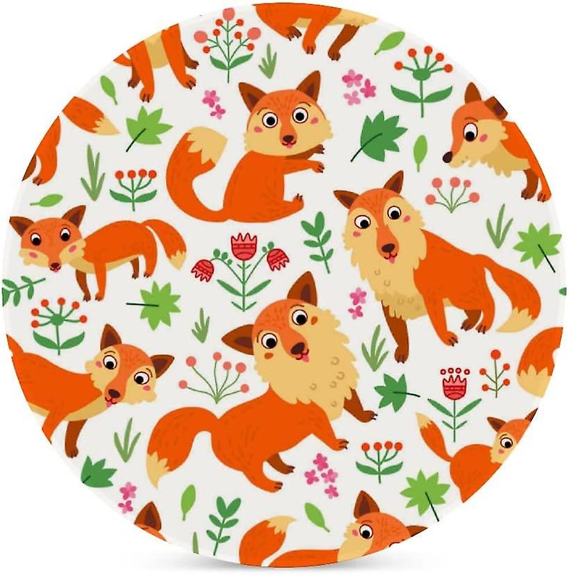 4pcs Round Fox Flowers Leaves Ceramic Coasters With Cork-backed For Coffee Drink Cup Mat Absorbent Stone Coasters