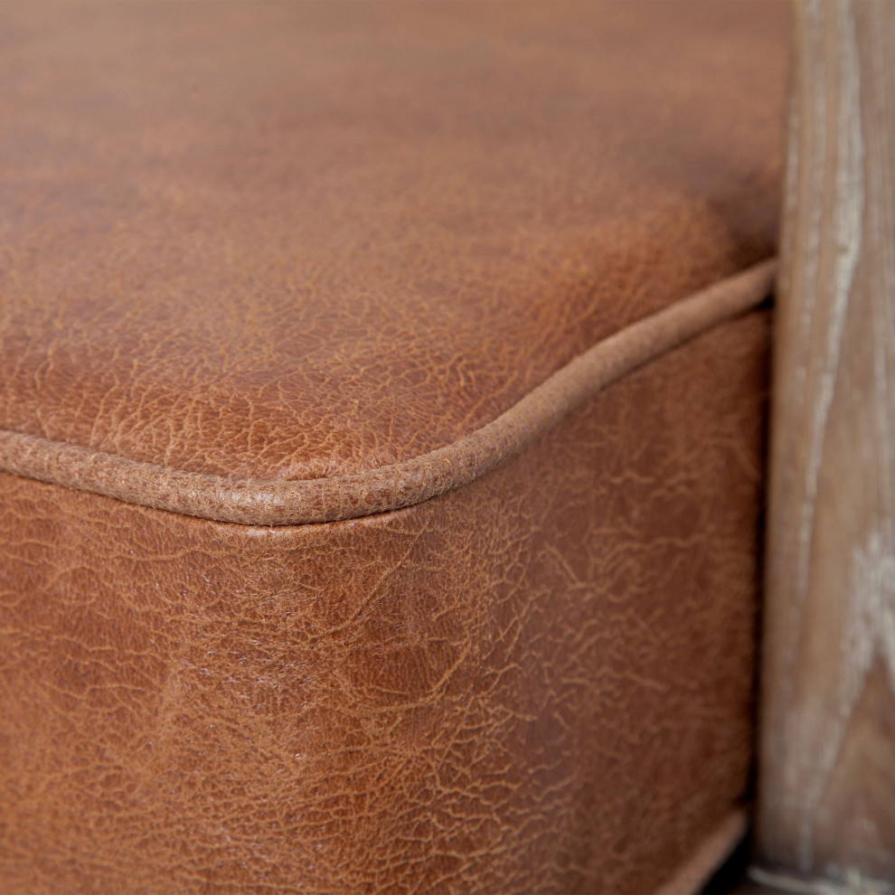 HomeRoots Brown Leather Seat Accent Chair With Off White Fabric   Midcentury   Armchairs And Accent Chairs   by VirVentures  Houzz