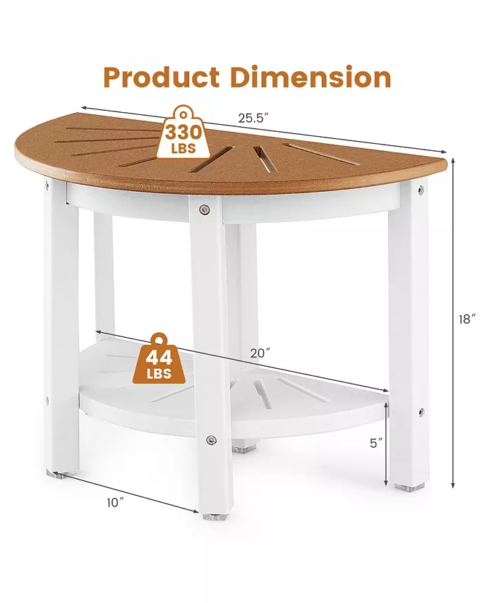 Costway Waterproof HDPE Semicircular Shower Bench 2-Tier Bath Spa Bench