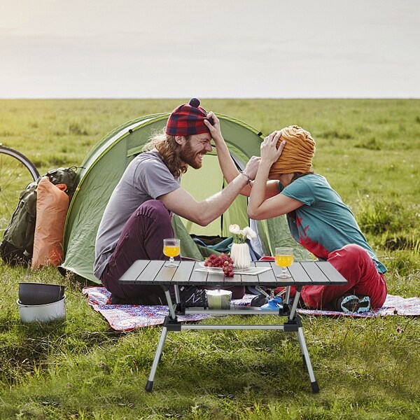 Costway HeavyDuty Aluminum Camping Table，Folding Outdoor Picnic