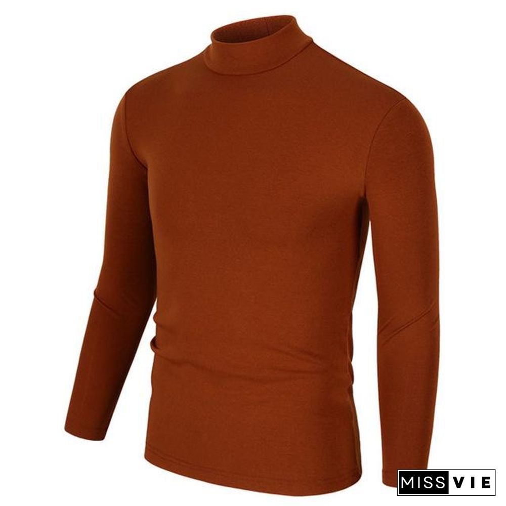 Half Turtleneck Men T-Shirt Casual Long Sleeve T Shirt Men Plus Size 6XL Fitness Tight Tee Shirt Men