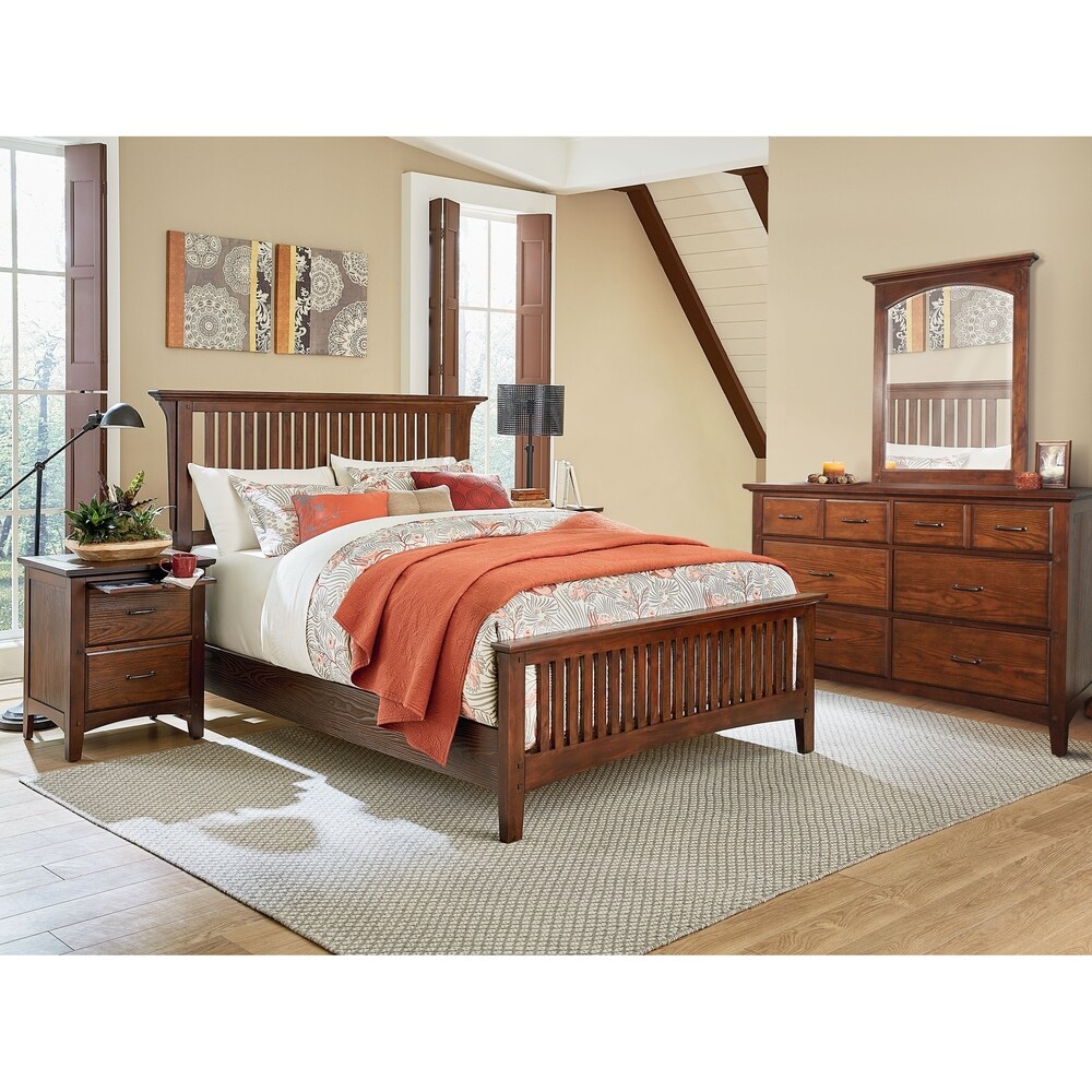 Modern Mission King Bedroom Set with 2 Nightstands and 1 Dresser with Mirror