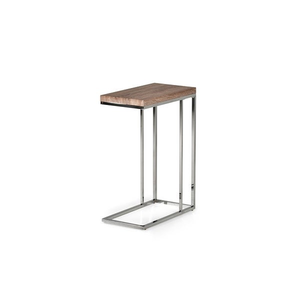 Lennox Chrome and Faux Wood Chairside Table by Greyson Living