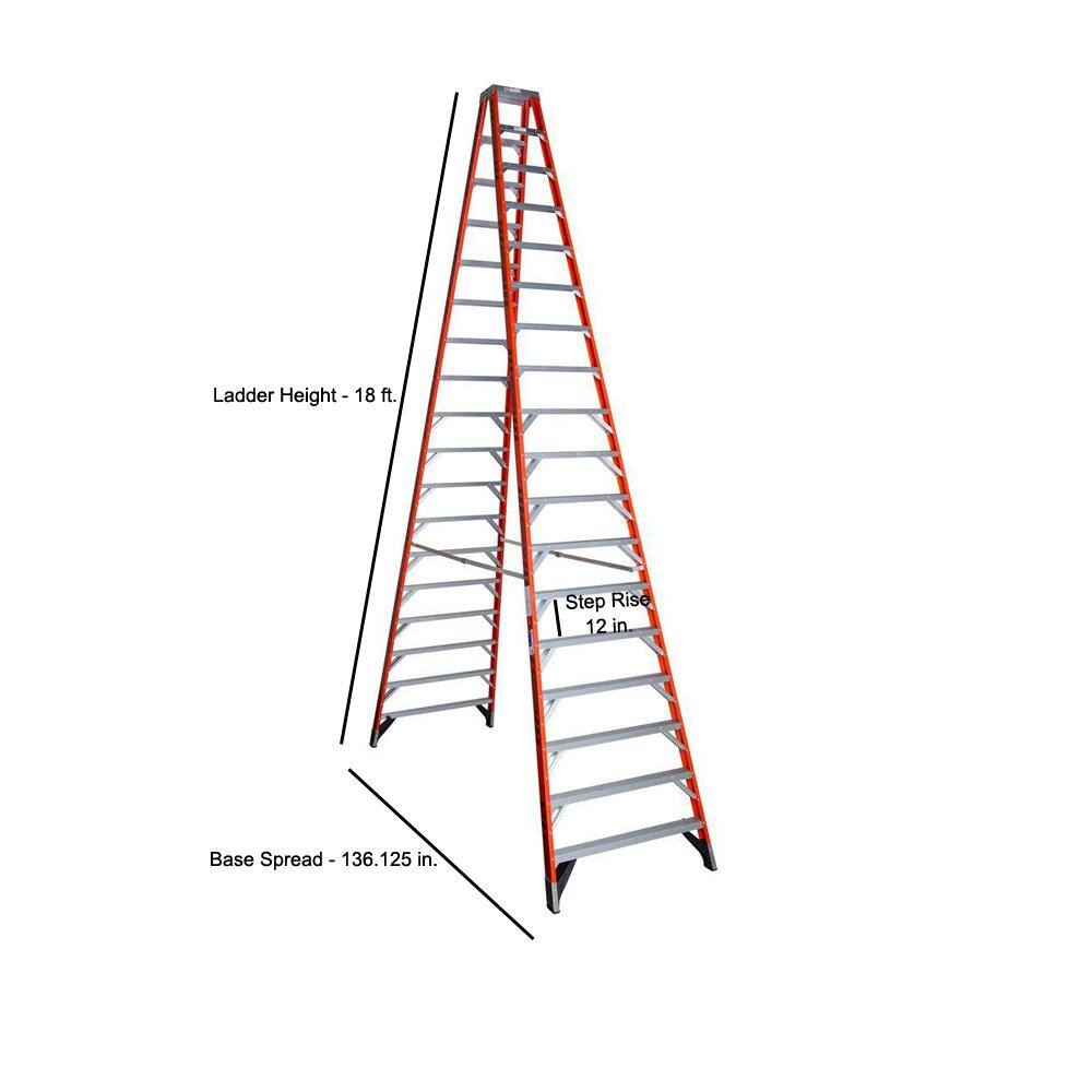 Werner 18 ft. Fiberglass Twin Step Ladder with 300 lb. Load Capacity Type IA Duty Rating T7418