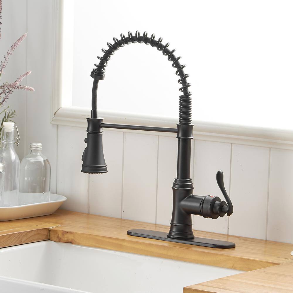 BWE Single-Handle Pull-Down Sprayer 3 Spray High Arc Kitchen Faucet With Deck Plate in Matte Black A-94553-Black