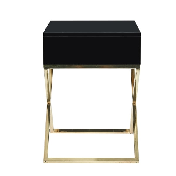 Foster Square Lacquer X-Legs Accent Table/ Nightstand with Drawer