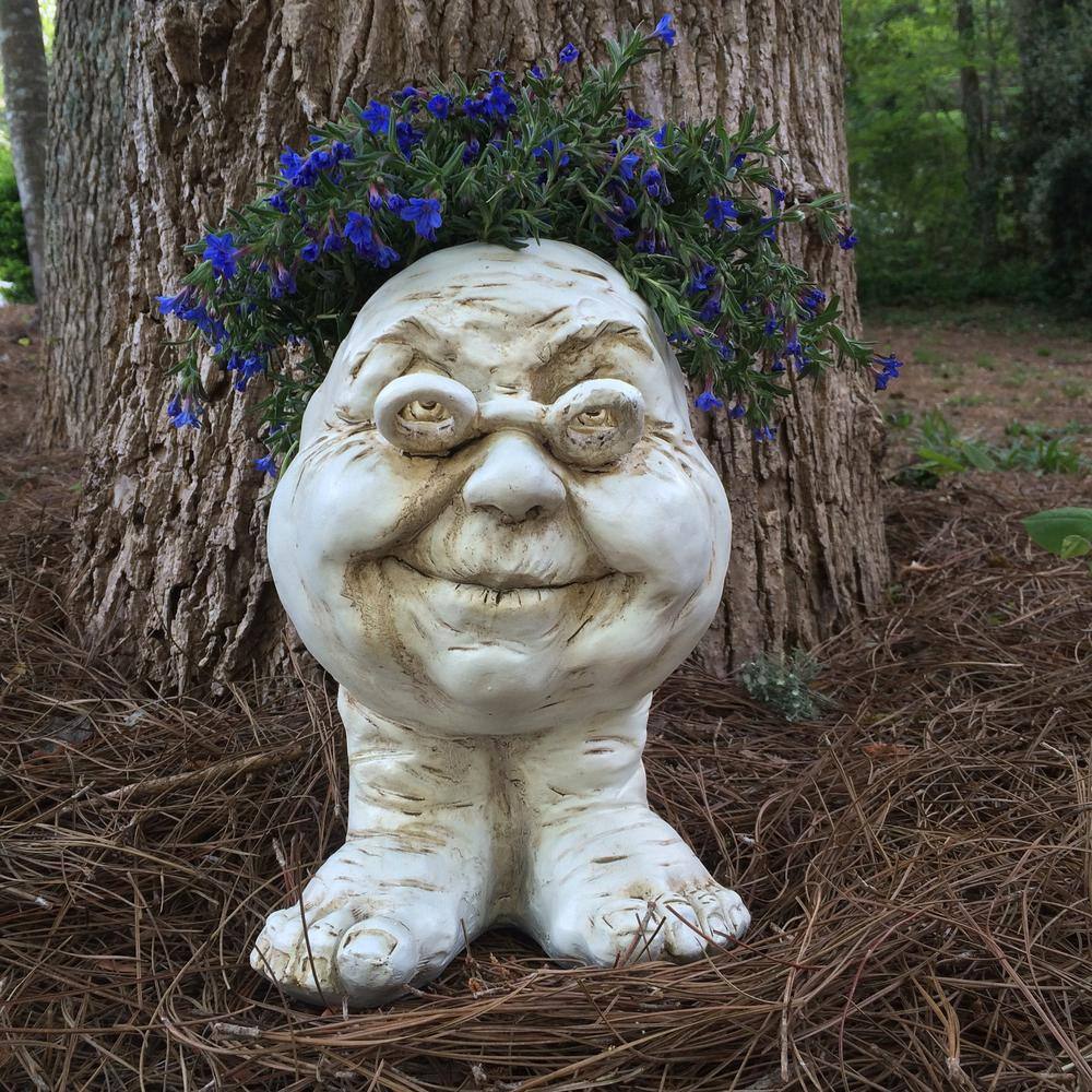 HOMESTYLES 14 in. Antique White Grandma Violet Muggly Planter Statue Holds 6 in. Pot 37135