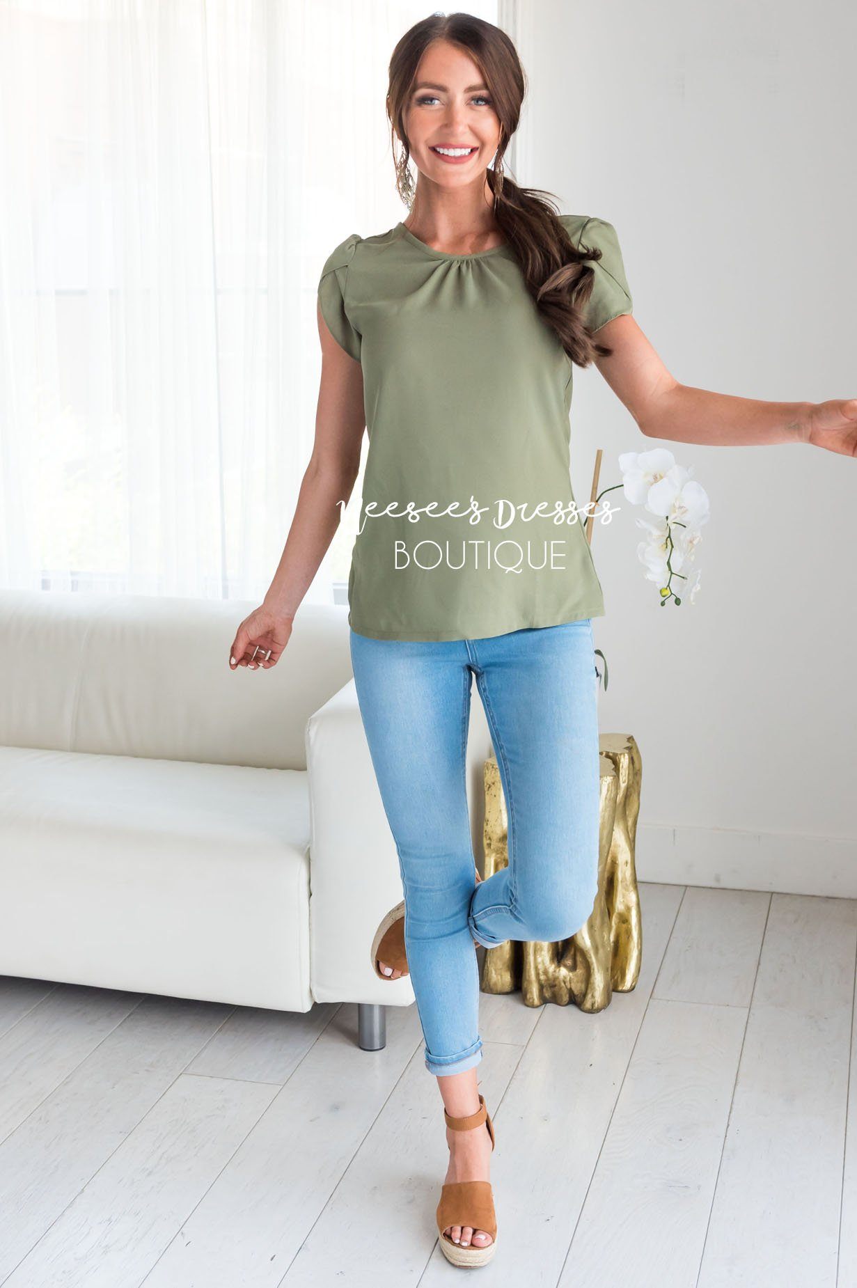 Dusty Sage Chiffon Tulip Sleeve Top