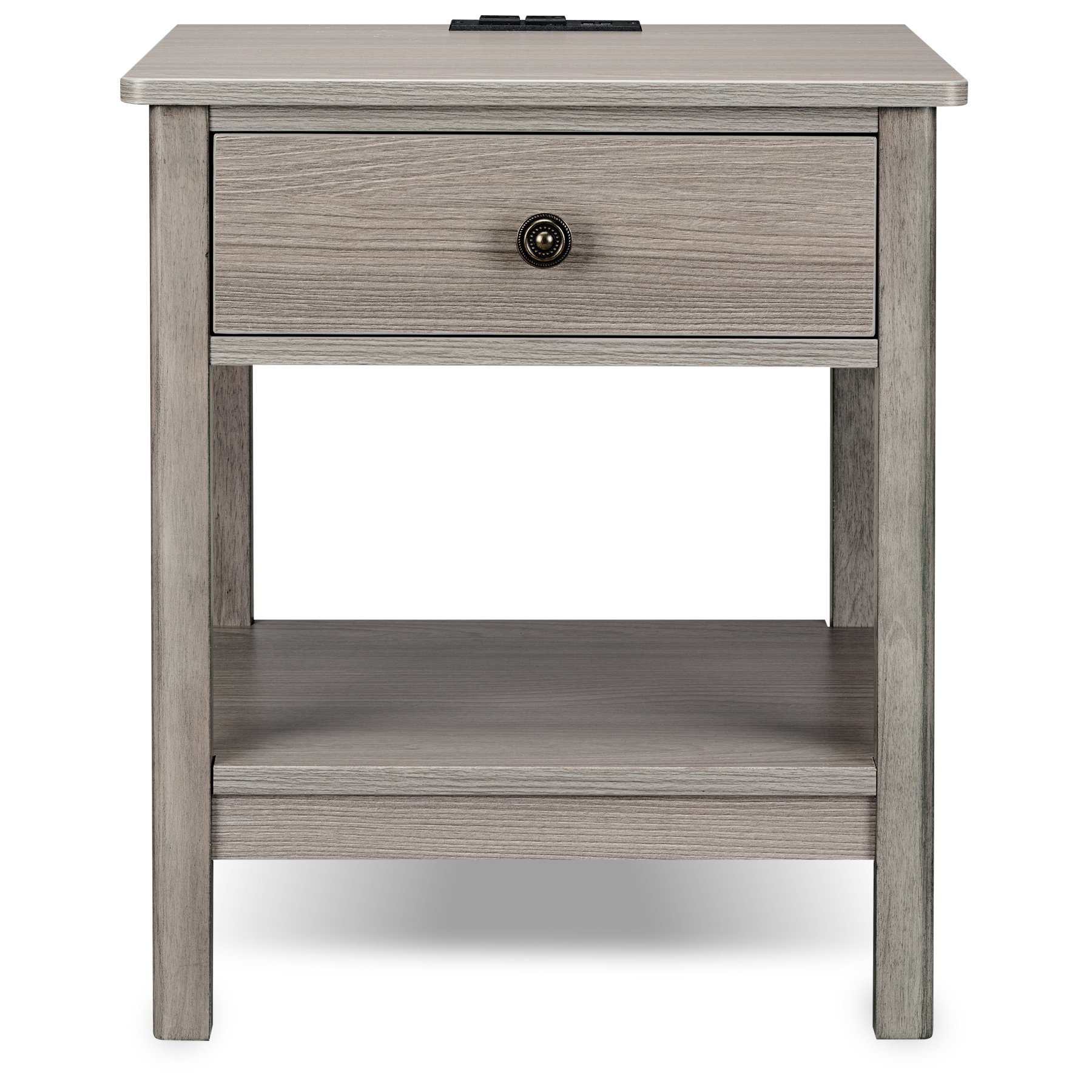 DecorTech Traditional Rectangular End Table with AC Power and USB Charging Ports， Gray