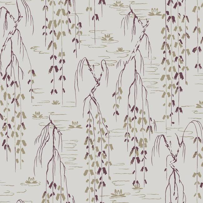 Sample Willow Branches Wallpaper in Grey and Purple from the Tea Garden Collection